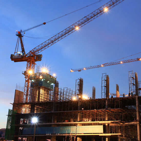 Construction site at night to promote Greenfield Risk Solutions Insurance Brokers - Construction and Contractors Insurance