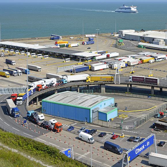 Lorries driving through export check-in point= to promote Greenfield Risk Solutions Insurance Brokers - Motor Fleet Insurance - Haulage Fleets