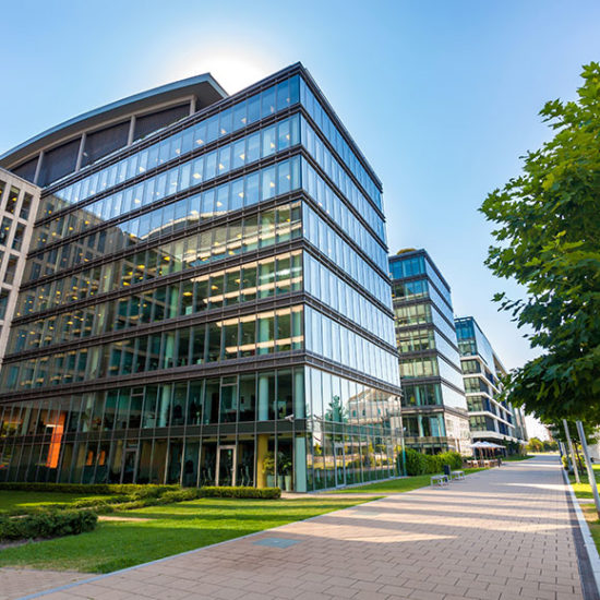 Modern office buildings to promote Greenfield Risk Solutions Insurance Brokers - Property Insurance